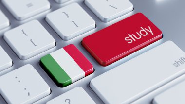 Study in Italy — keyboard with Italian flag and study key